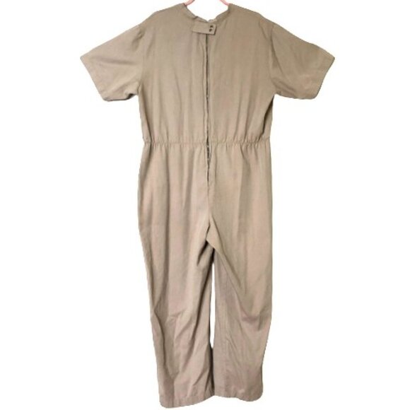 Vintage tan cotton blend minimalist jumpsuit utility overalls - Picture 4 of 14